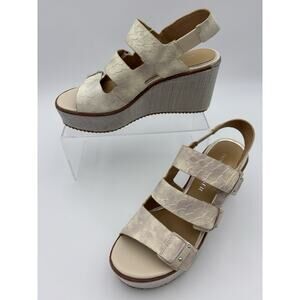 Donald Pliner Iris Platform Wedge Sandal Cream Embossed Leather Size 7 M Strappy